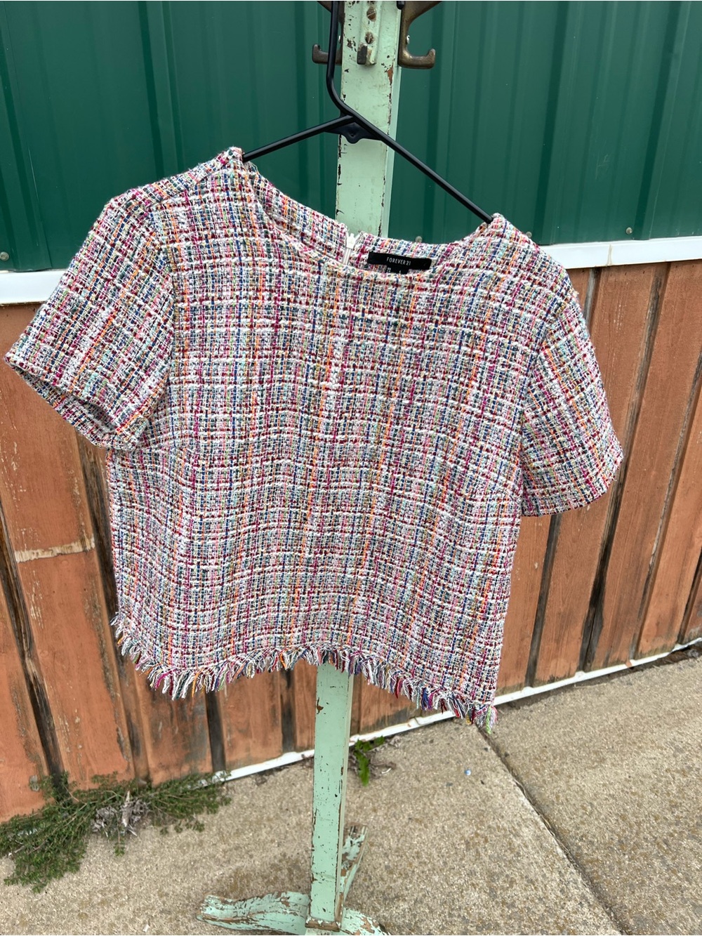 Forever 21 Multicolor Tweed Fringe Hem Short Sleeve Tunic
